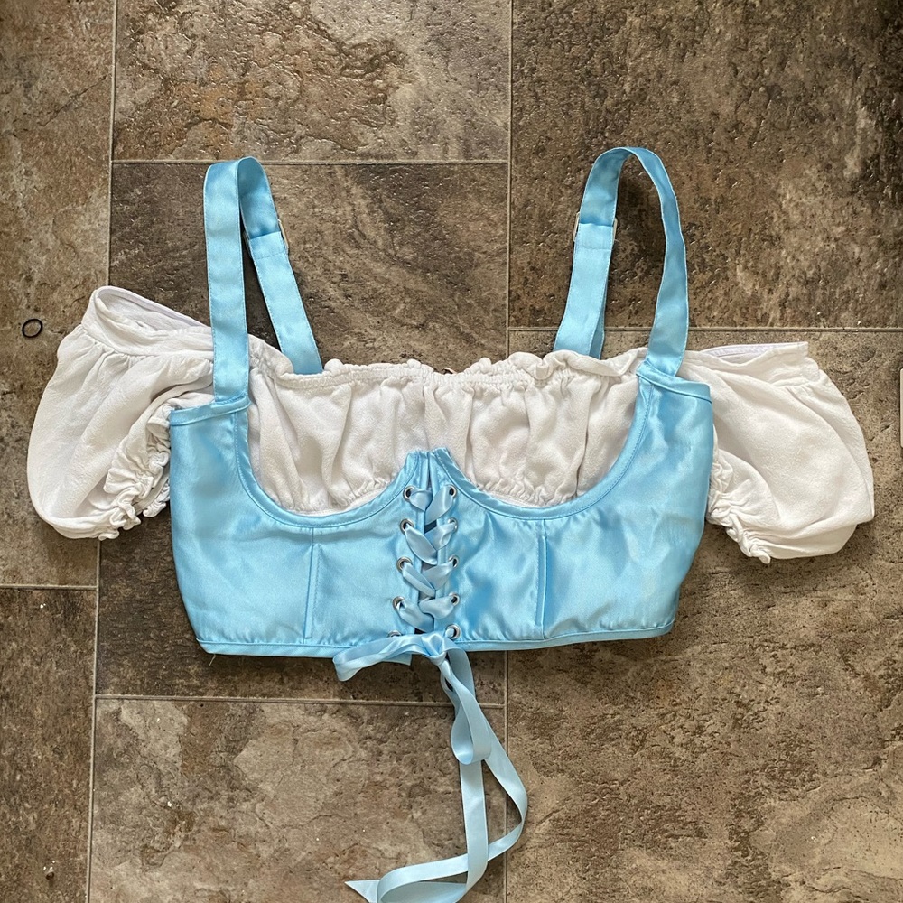 Dolls Kill Sugar Thrillz Baby Lasso My Heart Baby Blue Corset Crop Top Size L